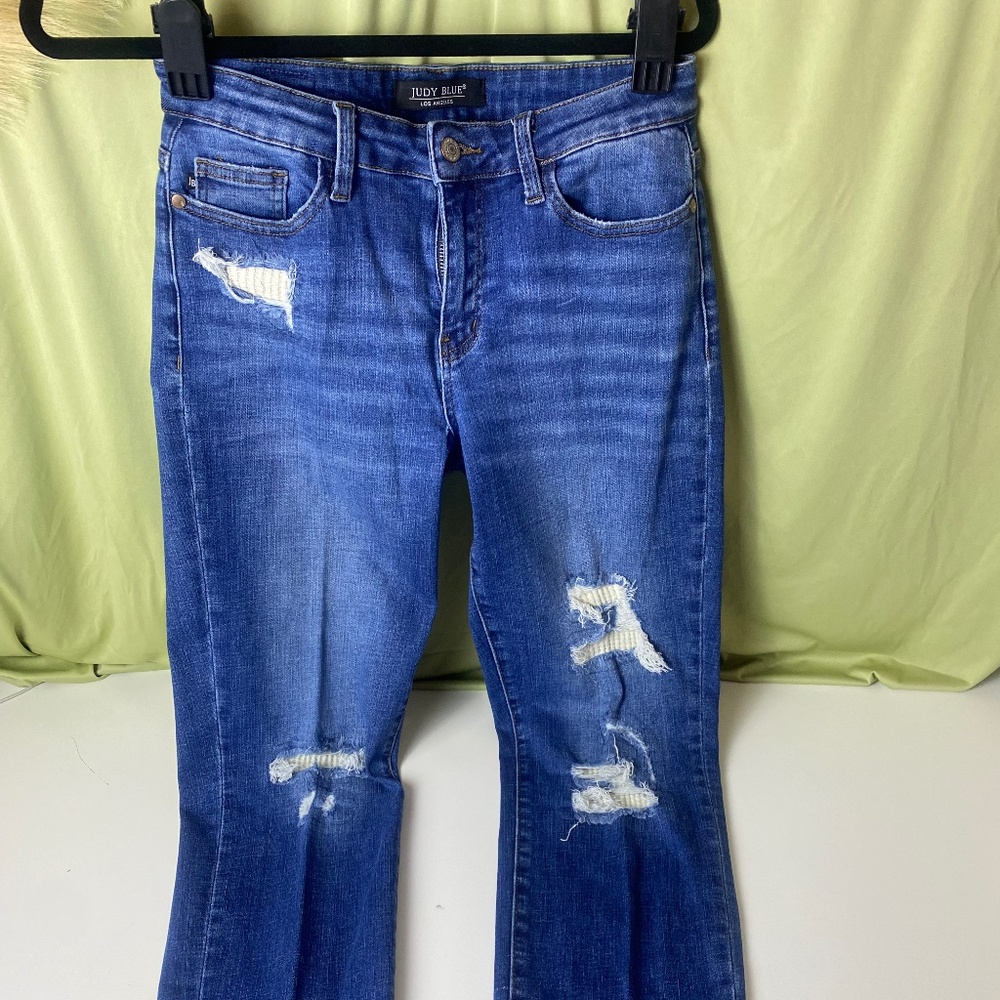 Judy Blue Jeans Womens Size 5 27 Distressed Bootcut Flare Stretch Denim Medium W